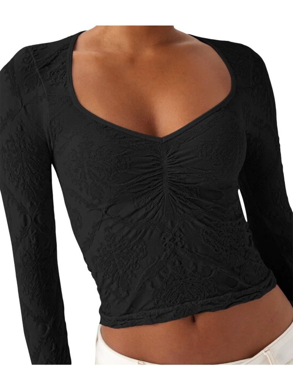 Halara OneForm Seamless Flow Jacquard Top Long Sleeve Black Size XS NWOT